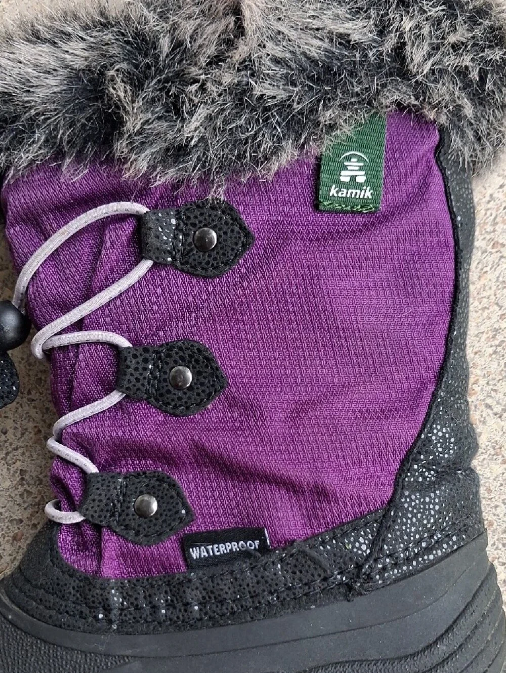 Kamik Kids Purple and Black Winter Boots with Faux Fur Trim